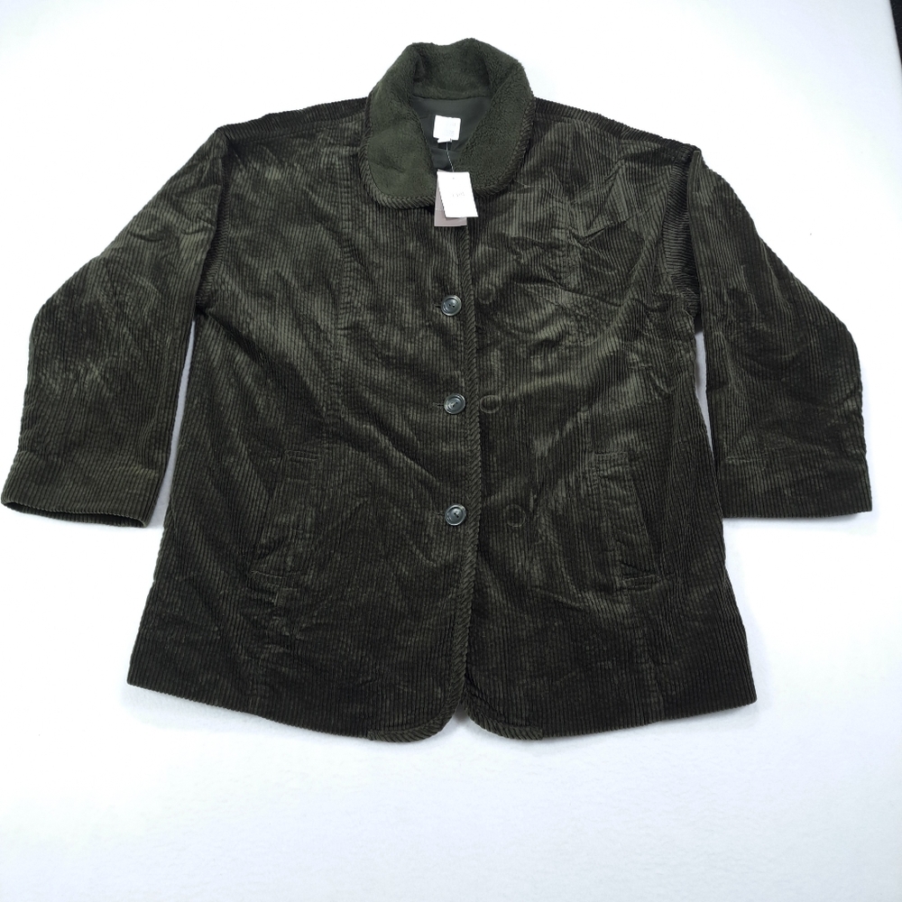 J Jill‎ Barn Jacket Womens Large Green Heritage Tumbled Cord Coat Corduroy